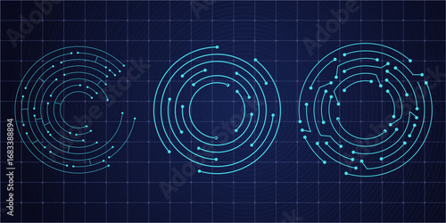Circuit board circle line dots connection.Futuristic ui Motherboard electronic technology data, electrical board, cpu. Programming science, computer system elements