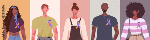 A set of people with skin diseases. A collage featuring individuals who suffer from allergy, psoriasis, dermatitis, or eczema. Vector Not AI generated