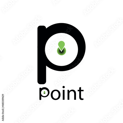 Sleek black letter P logo with a vibrant green map pin icon, representing a precise location, digital point, or navigation service brand identity