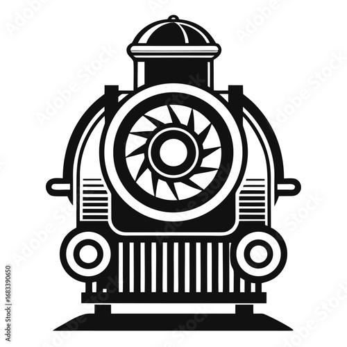 A unique design of a classic locomotive ventilator, a detailed look at a key component for air circulation and cooling. Suitable for technical diagrams of vintage engines.