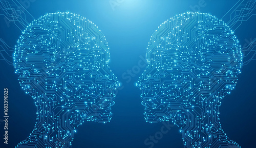 Artificial Intelligence Connection Two Minds Interlinked by Technology