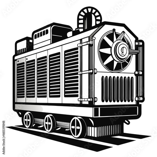 A unique design of an electric locomotive cooling system, a detailed look at a crucial component for preventing overheating. Ideal for technical diagrams and engineering concepts.