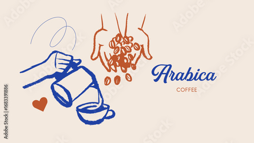 Hand drawn coffee shop poster. Cozy breakfast mood and warm morning aroma.  Cafe menu, bakery branding, packaging design. Whimsical sketch vector illustration.