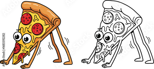 Playful Pizza Slice Doing Downward-Facing Dog Yoga Pose