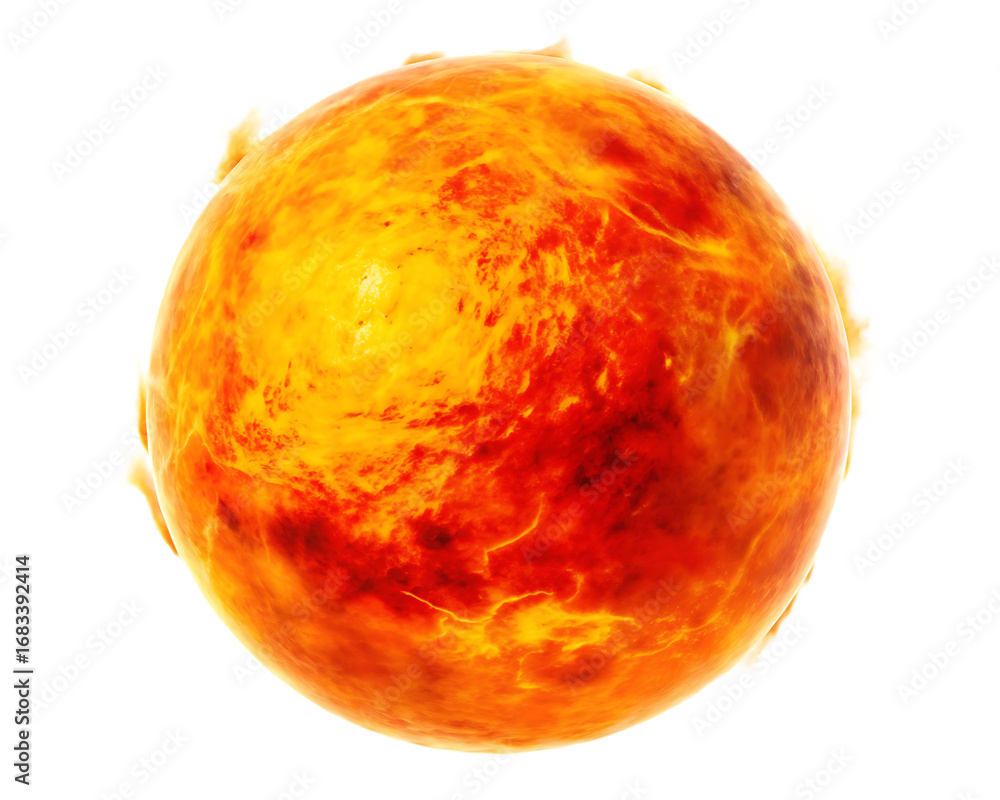 Fototapeta premium Fiery orb with swirling flames and bright yellow corona isolated on a transparent background