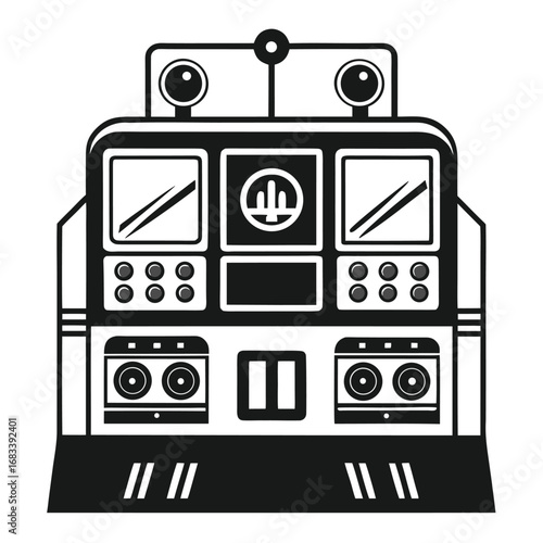 A unique design of an electric train control panel, showcasing complex controls and a driver's interface. Perfect for technical or instructional projects.