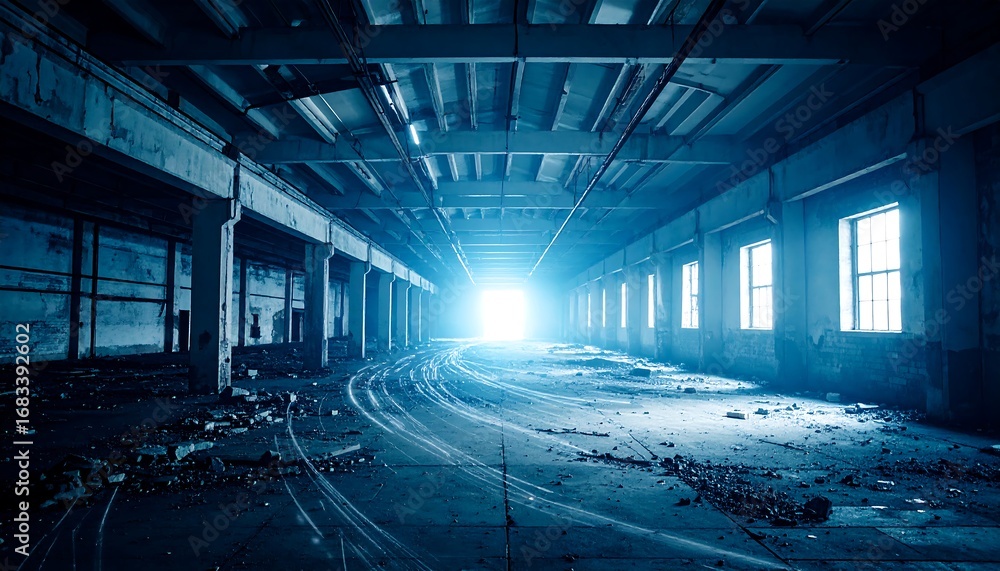 Fototapeta premium Exploring an Abandoned Industrial Building Interior with Light Streaks