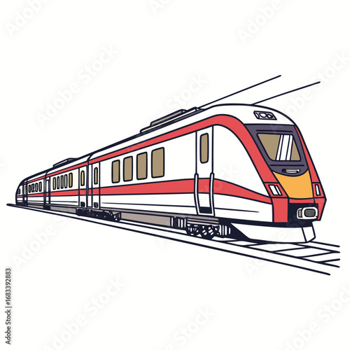 A unique design of a fast train with an aerodynamic form, highlighting speed and efficiency. Perfect for graphics that emphasize cutting-edge transportation technology.