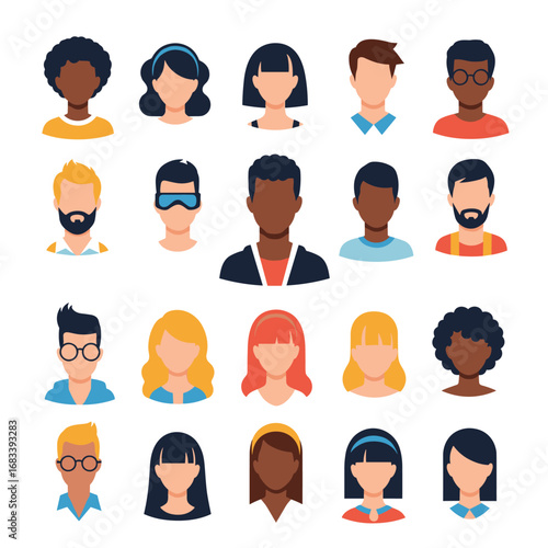 A diverse collection of people avatars representing various ethnicities genders and styles for digital platforms and user profiles