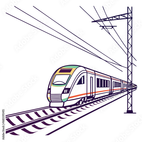 A unique design of high-speed rail, a detailed and sleek graphic that highlights the aerodynamics and technology of modern trains. Ideal for corporate presentations or websites.