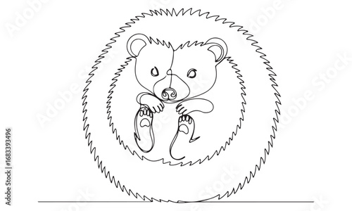Continuous Line Drawing of a Cute Spiky Animal Curled Up