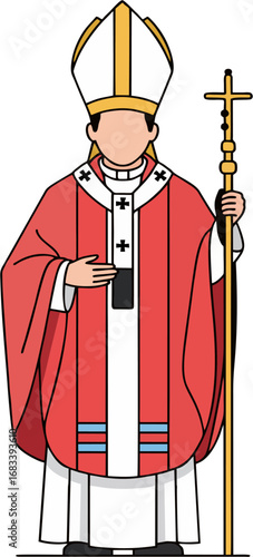 Catholic Bishop or Pope Flat Design Vector Illustration with Mitre and Crosier