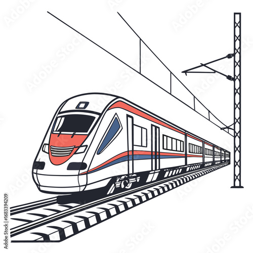 A unique design of a modern bullet train nose, highlighting its aerodynamic shape and speed. A great icon for modern rail transport and futuristic concepts.