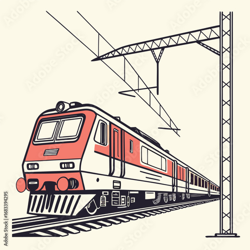 A unique design of a modern diesel locomotive frame, representing the structural foundation and engineering of a heavy-duty train. Suitable for technical schematics.