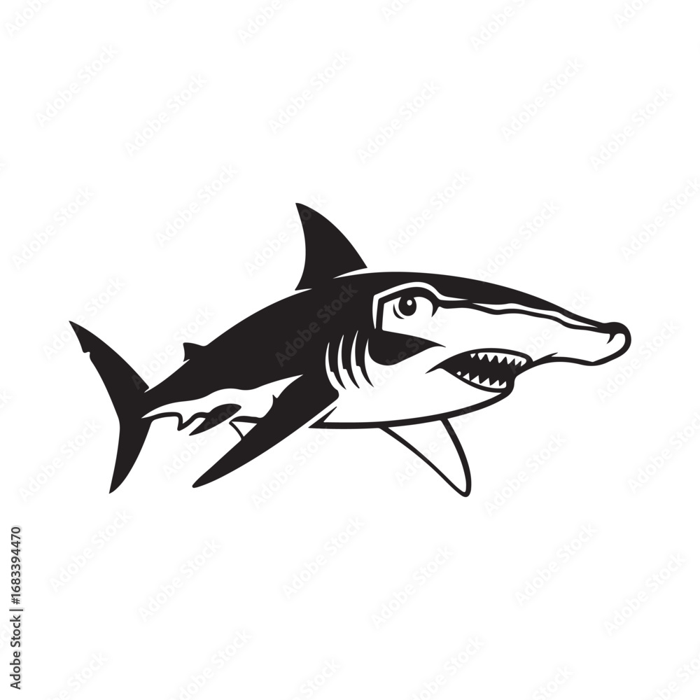 Fototapeta premium Black and White Stylized Hammerhead Shark Illustration