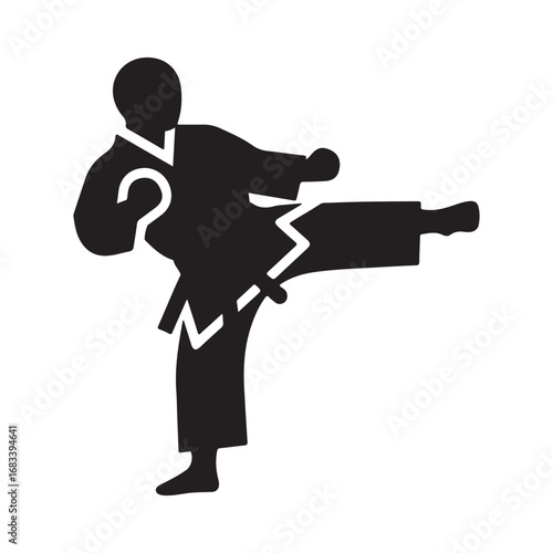 Dynamic Martial Arts Kicking Silhouette Icon