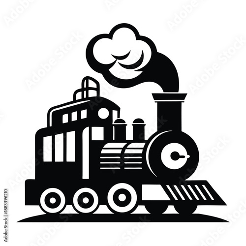 A unique design of a steam locomotive chimney and smoke, a classic symbol of a working engine and industrial heritage. Great for a variety of artistic and historical themes.