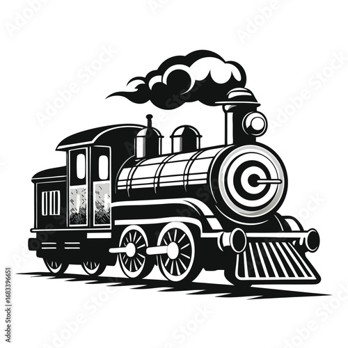 A side view of a unique steam train, a classic perspective that highlights the entire locomotive and its features. Perfect for detailed diagrams, logos, or historical overviews.