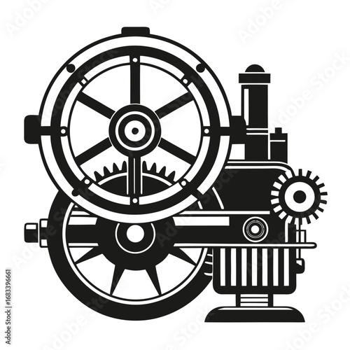 A unique design of steam train valve gear, a detailed illustration of mechanical complexity and industrial engineering. Ideal for technical diagrams or historical engineering topics.