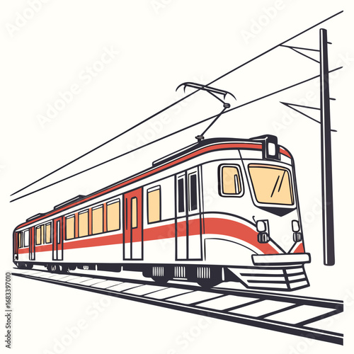 A vector of a streamlined train design, showcasing a modern, aerodynamic form for high-speed travel. Use for concepts related to future transport, efficiency, or sleek design.