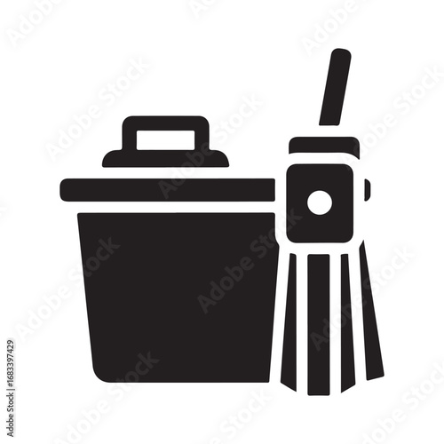 Cleaning Supplies Icon with Trash Can and Mop