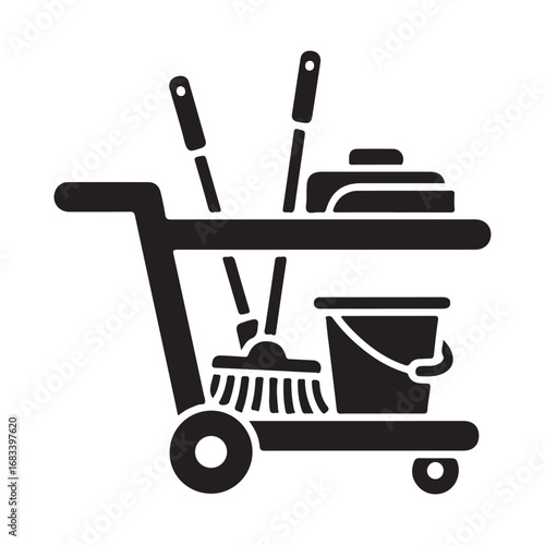 Cleaning Cart with Janitorial Supplies Icon