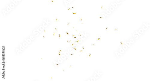Falling isolated Gold Confetti. Glitter celebration PNG, Falling shiny gold confetti overlay on transparent background. 3d Rendering Transparent Confeti. Glossy golden festive tinsel. party, holiday, 