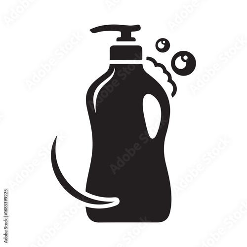 Liquid Soap Pump Bottle Icon with Bubbles and Cleaning Action