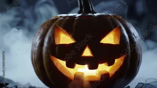 Wallpaper Mural Glowing Jack-o’-Lantern Close-Up with Fog at Night Torontodigital.ca