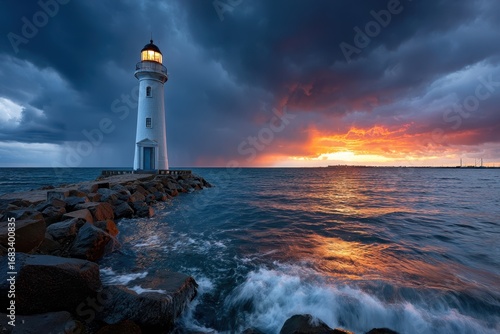 Wallpaper Mural Lighthouse at Sunset with Dramatic Sky and Waves Torontodigital.ca