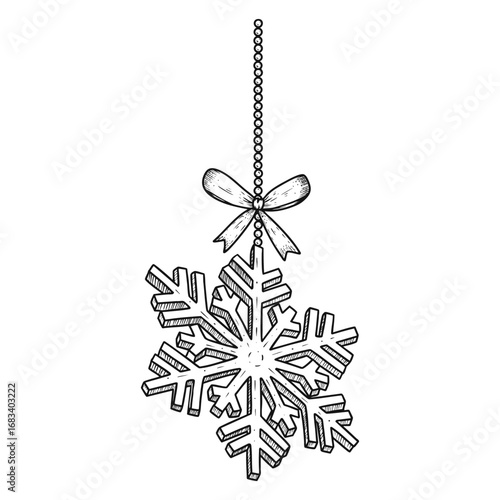 Hand drawn volumetric snowflake. New Year decoration. Vector illustration
