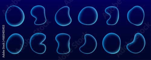 Iridescent chrome drops form irregular holographic organic shapes with a metallic shine. The reflective surfaces shift color depending on the angle. Ideal for modern or futuristic design elements. PNG