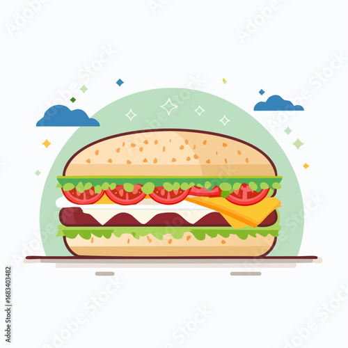 Cartoon Burger With Toppings