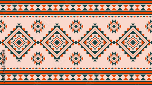 Ethnic pattern, Aztec native tribe seamless pattern, Native American fabric, geometric pattern, colorful design, design for print, textile, background, vector.