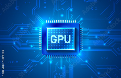 GPU chip banner, 3d rendering processor. Vector illustration