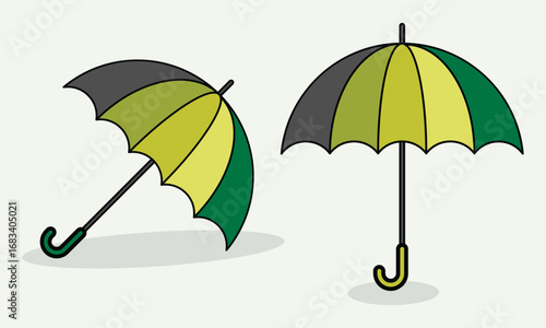 Two Green Umbrella with Rainbow Rain Summer Vacation Vector Illustration