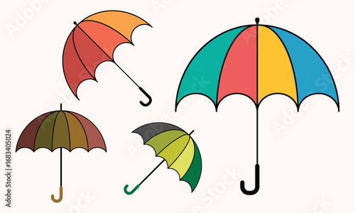 Four Umbrella Multicolor Rainbow Rain Summer Vacation Vector Illustration