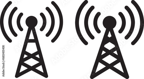 Antenna tower icon, Wireless radio signal symbol set
