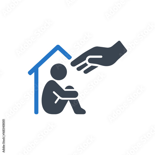 Homeless person seeking help icon
