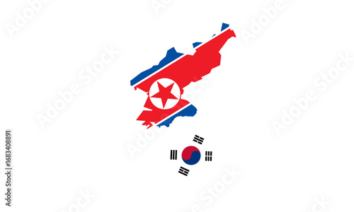 Free Download North and south Korea map with flag - GFXLoad