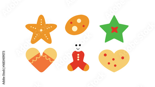 Cute gingerbread cookie collection isolated on white background