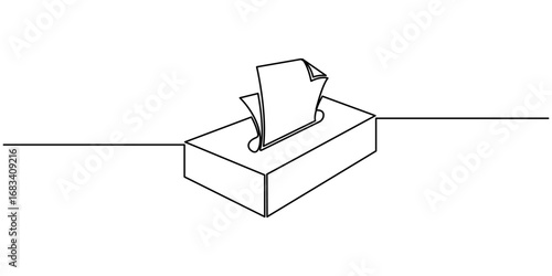 Tissue box continuous one line drawing. Doodle line illustration of Tissue box icon. Tissue box mockup concept vector art. Minimalist One-Line Drawing of Tissue Box on Light Background