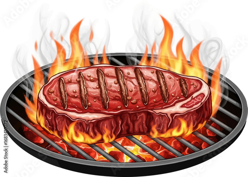 Juicy Steak Grilling on Fire