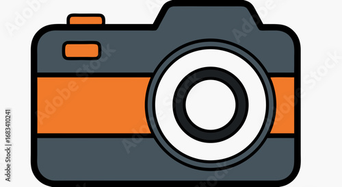 Icon Vector SVG Illustration of Camera with Circular Lens in Flat Modern Style with Orange and Gray Colors for Web and App Design