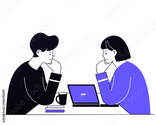 Two friends discussing ideas and thoughts conveying a collaborative thinking process