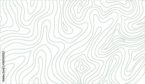 Abstract topographic map illustration displays flowing teal lines against a clean white backdrop, resembling a geological or geographical contour pattern for design