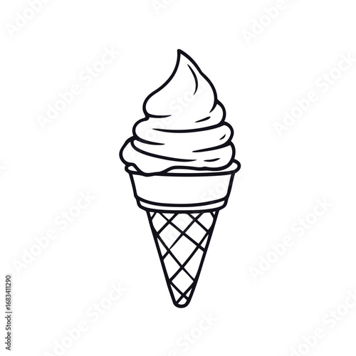 A colorful ice cream vector illustration featuring a delicious scoop of vanilla and strawberry on a waffle cone