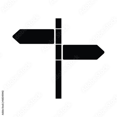 Black silhouette of a two way directional signpost