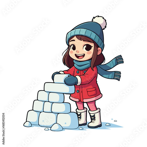 A cheerful little boy in vibrant winter clothes stands poised with a snowboard, ready for a day of snowy adventure