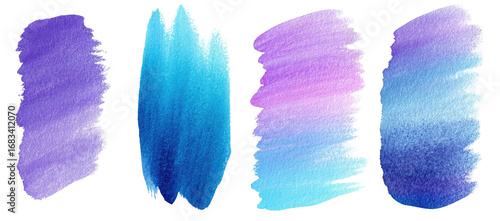 Abstract watercolor shapes in shades of purple, blue, and pink